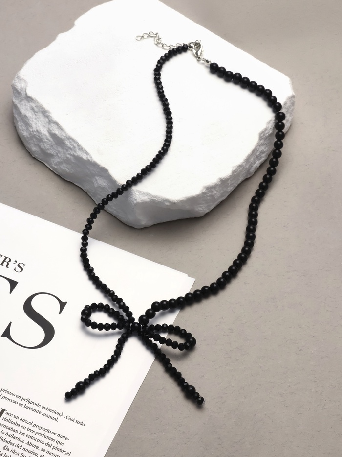 Бусы «Бантик», бусина №4.6, чёрные в серебре, 40 см