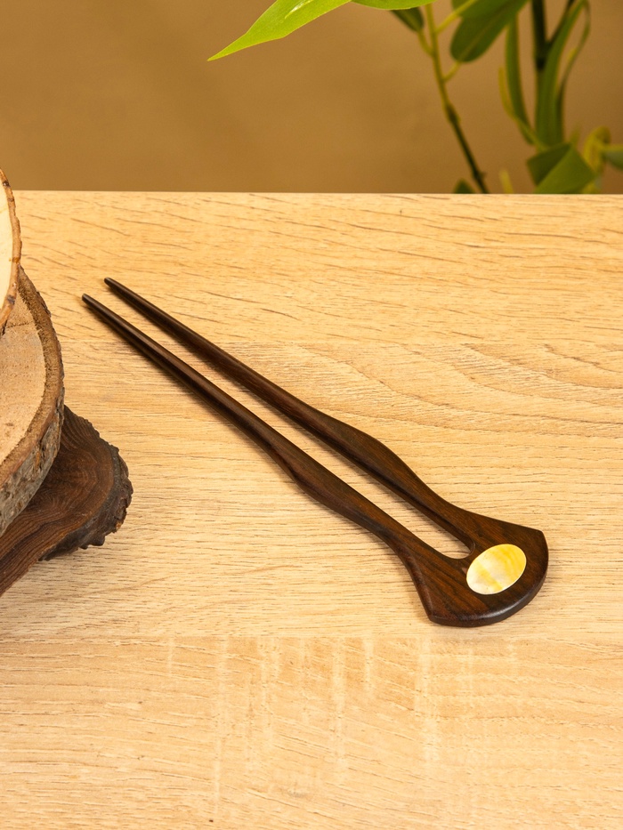 Шпилька для волос, 17×4 см, дерево Соно, ракушка, тёмно-коричневая