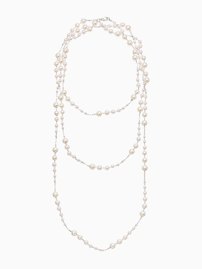 Бусы жемчужные, длинные, d=3.4, 5.6, 8.10, белые в серебре