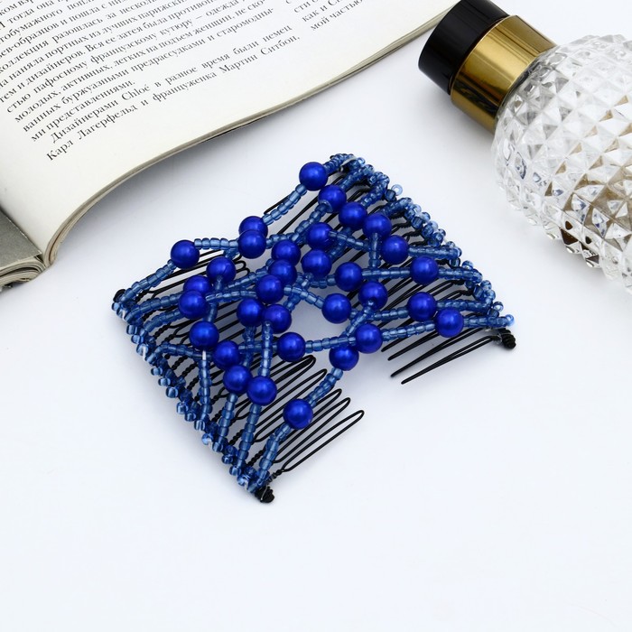 Зажим для волос «Жемчужная сетка», шарики, 9 см, синий