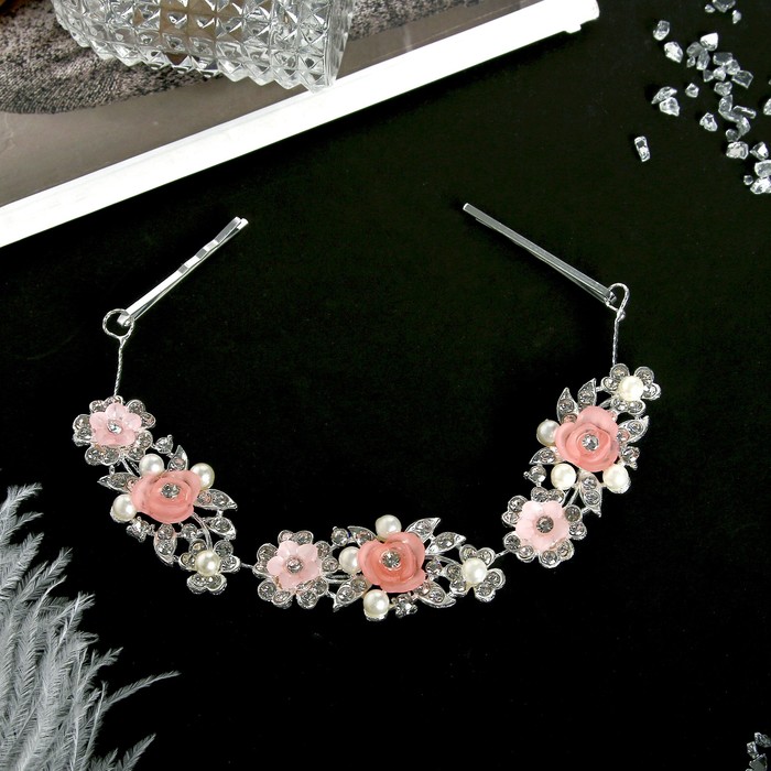 Аксессуар для волос «Мальви», нежные розочки, 17 см, серебро