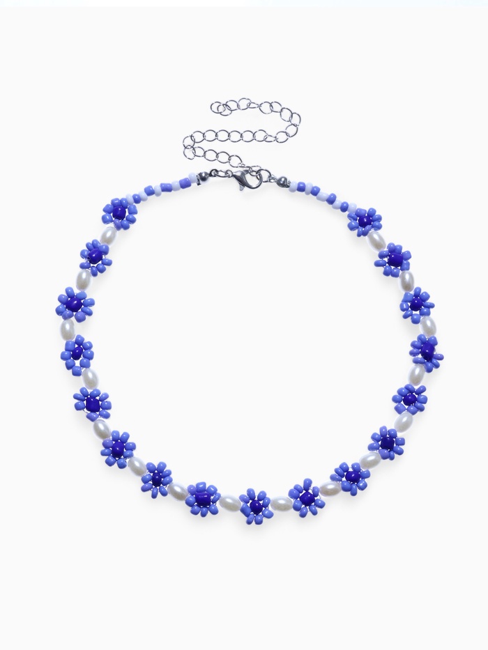 Колье из бисера «Незабудки», сине-белое, 30 см