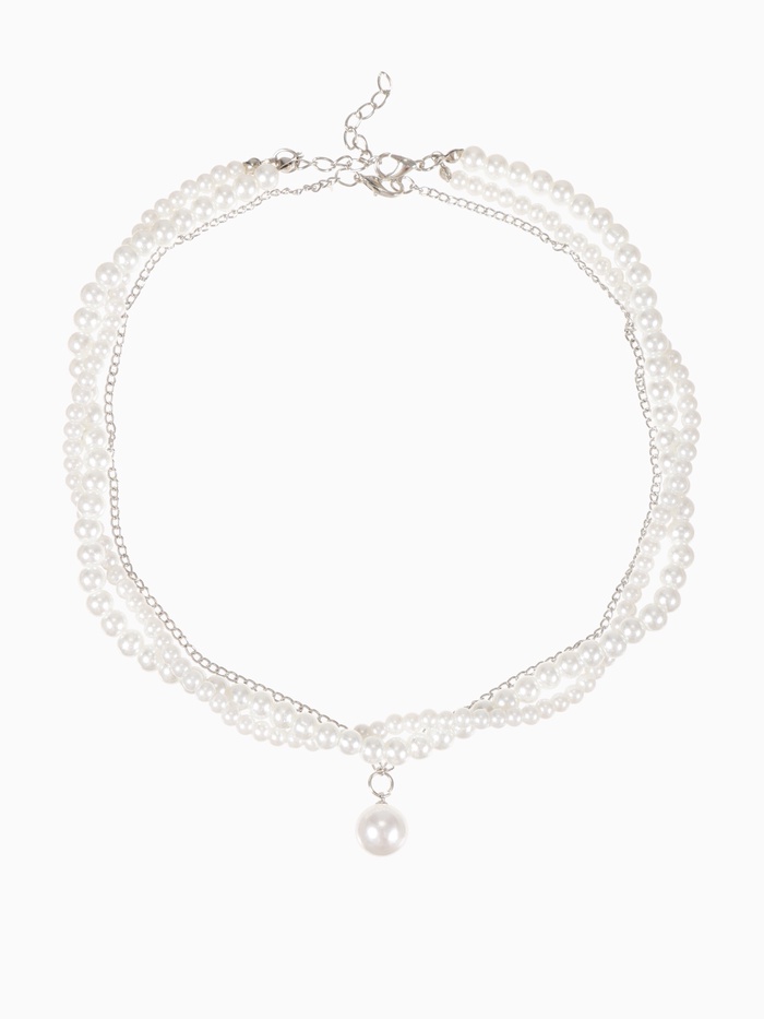 Бусы 3 яруса «Рошель» капля, шар №12, белые в серебре, L=42 см