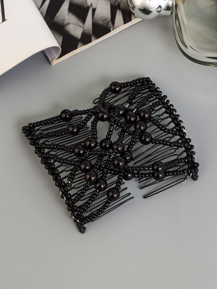 Зажим для волос «Жемчужная сетка», шарики, 9 см, чёрный