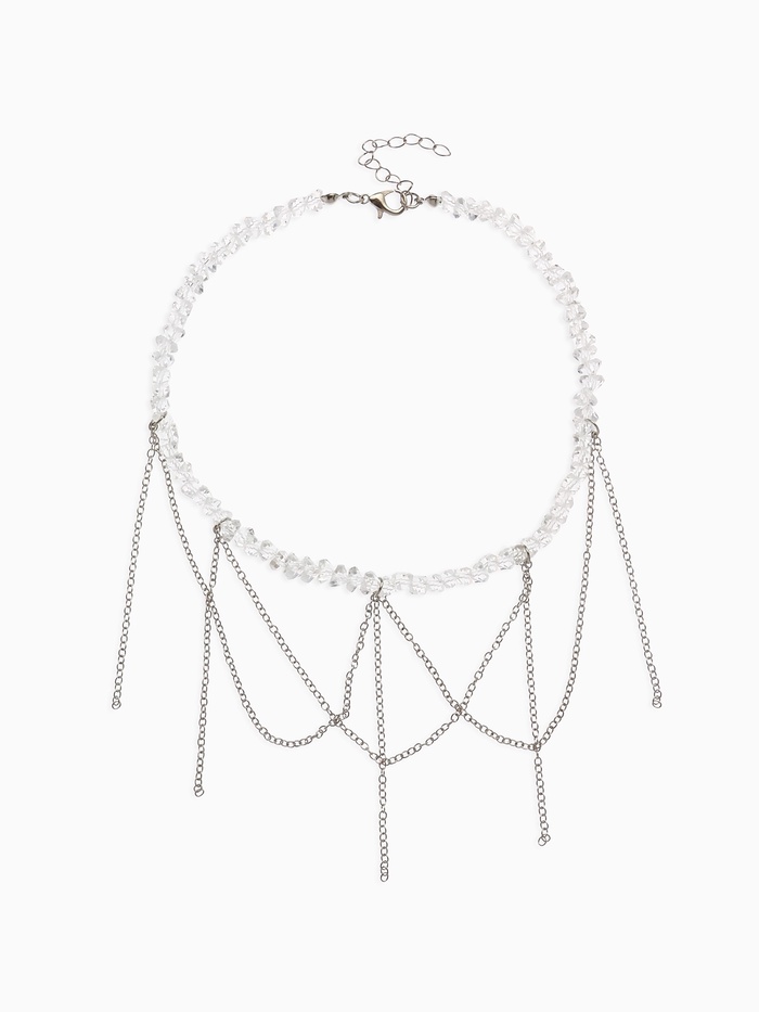 Колье «Дуга» водопад, белое в серебре