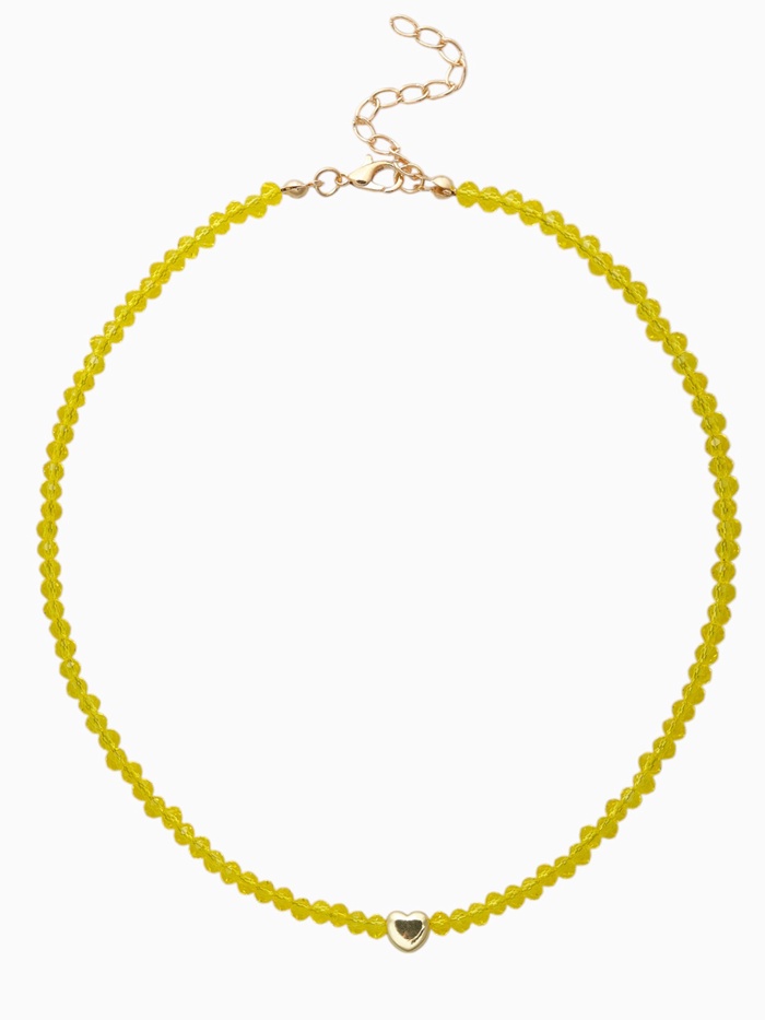 Чокер из бисера «Хрусталь», сердце, жёлтый в золоте, 36 см + 5 см доп, цепочка