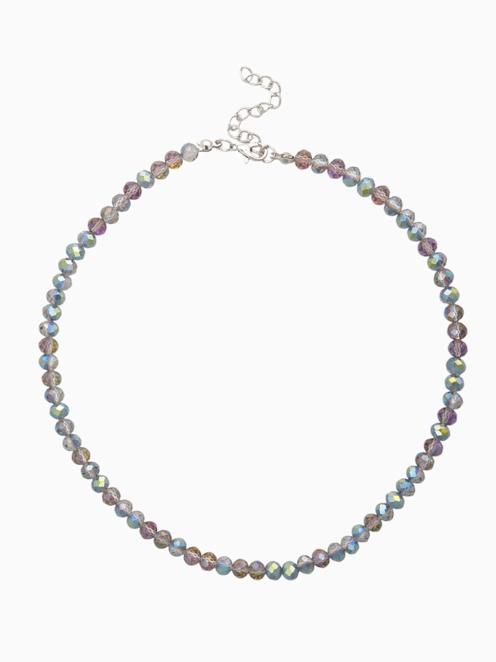 Чокер из бисера «Хрусталь» бензиновый в серебре, 37 см + 5 см доп, цепочка