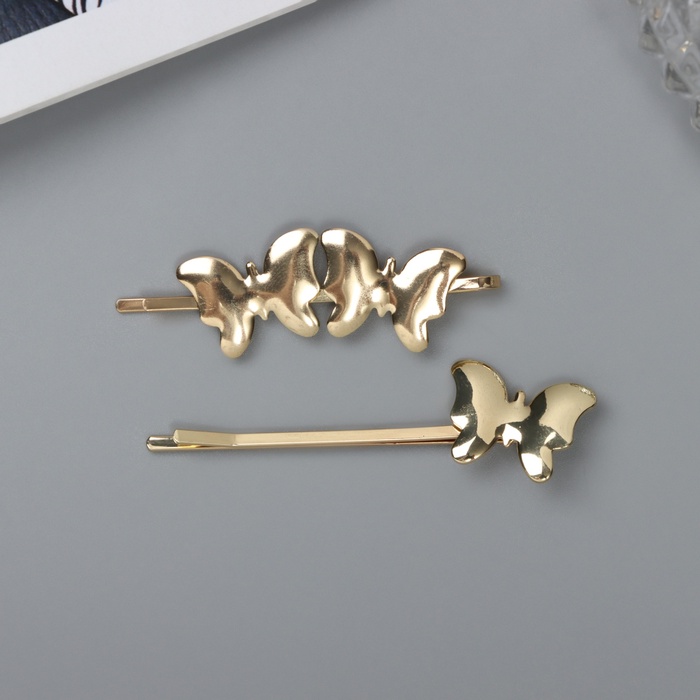 Невидимки для волос QF «Бенте», набор 2 шт., бабочка, 6 см, золото