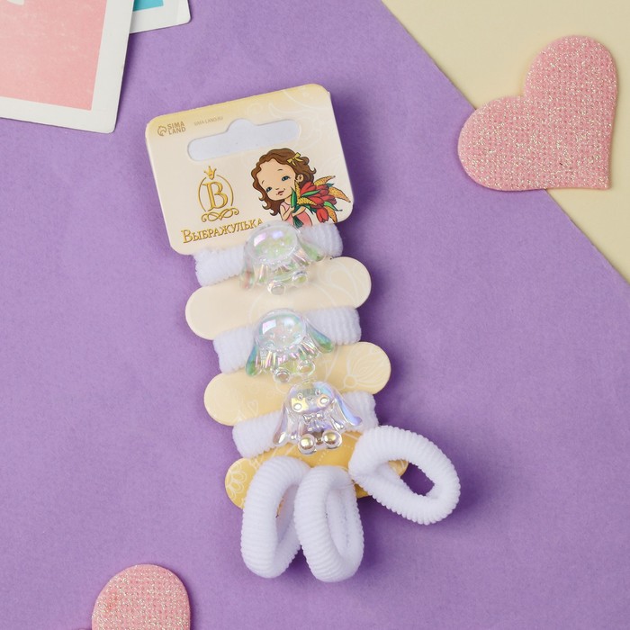 Резинки для волос «Нежность», набор 6 шт., зайчик, белый