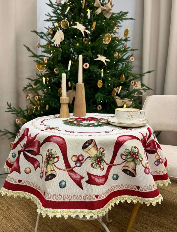 Красные бантики Салфетка круг д93 см тесьма 2415525