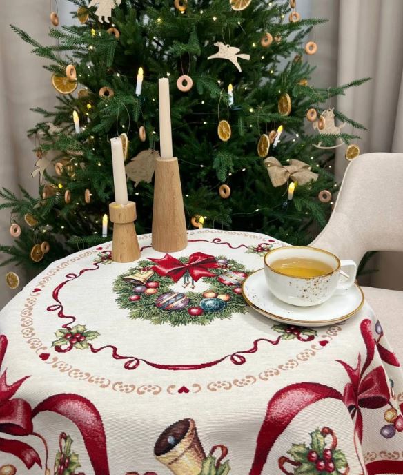 Красные бантики Салфетка круг д93 см тесьма 2415525