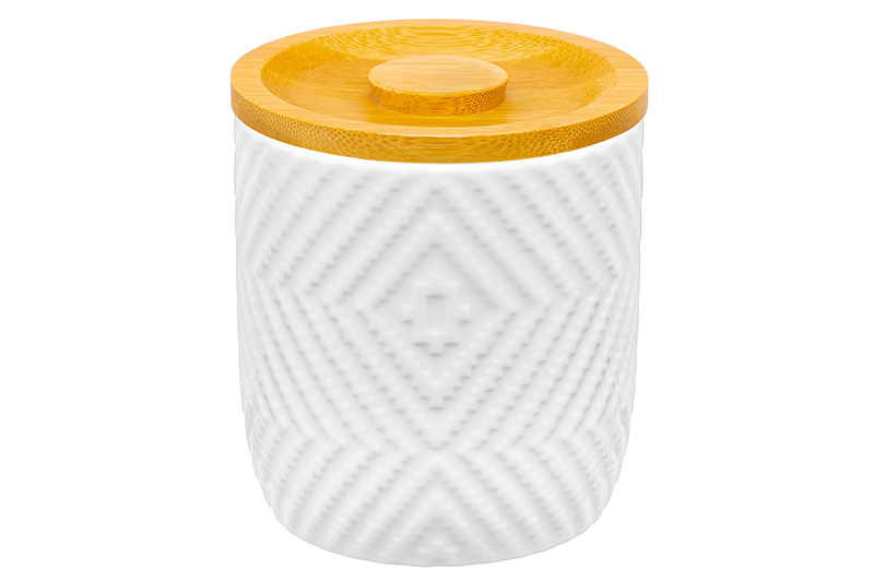 БЫЛО 535 руб!! Банка д/сыпучих продуктов 450 мл 9,5*9,5*10,5 см с бамбук. крышкой с силик. упл.