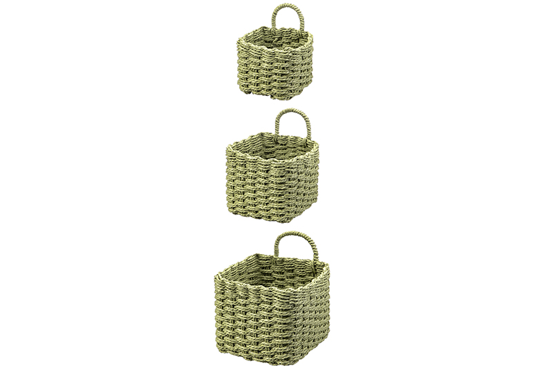 БЫЛО 1438 руб!! Набор 3 плетеных корзин 13*13*20см, 16*16*23см, 19*19*26см, зелен