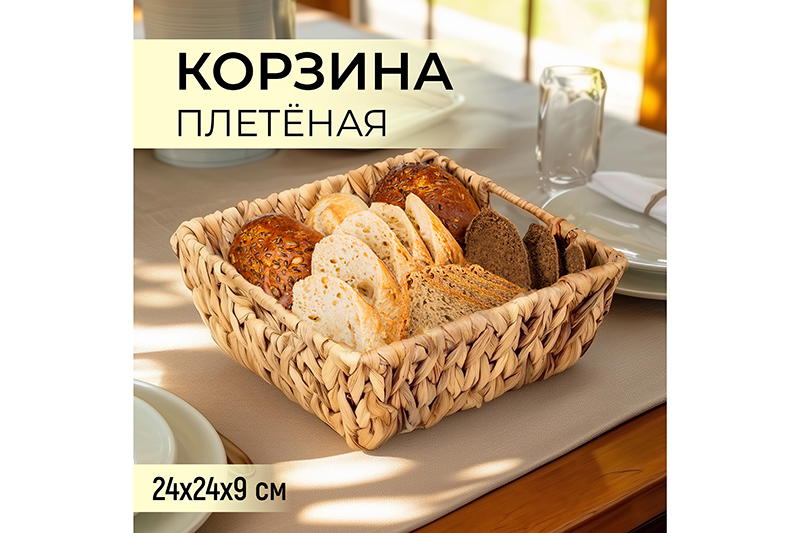 БЫЛО 765 руб! Корзина плетеная 24*24*9 см с ручками, водный гиацинт
