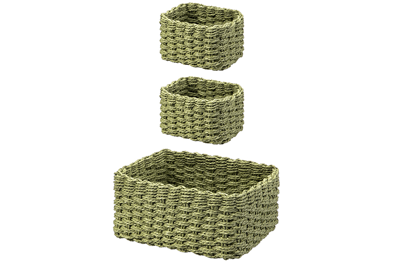 БЫЛО 1080 руб! Набор 3 плетеных корзин 28*22*14 см, 18*14*11 см, зеленый