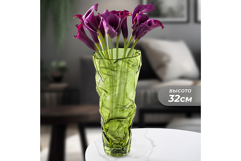 БЫЛО 1518 руб! Ваза 16*16*32 см 2,5 л, зеленый, стекло