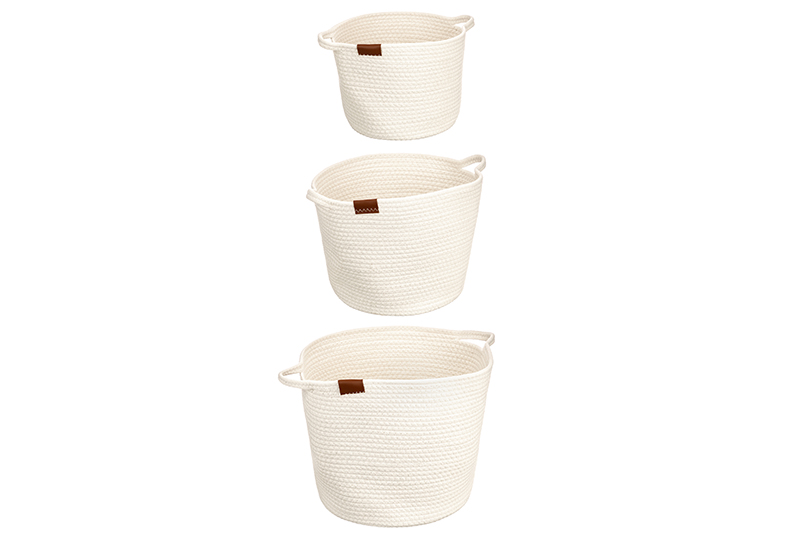 БЫЛО 3418 руб!! Набор 3 текстильных корзин д/хранения 27*27*20 см, 30*30*25 см, 37*37*30 см, молочный