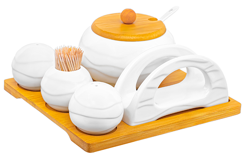 БЫЛО 2086 руб! Набор 5 пр. - Сахарница+Вазочка п/зуб.+набор д/спец. 2 пр,салфетница 20,5*20,5*9,5 см