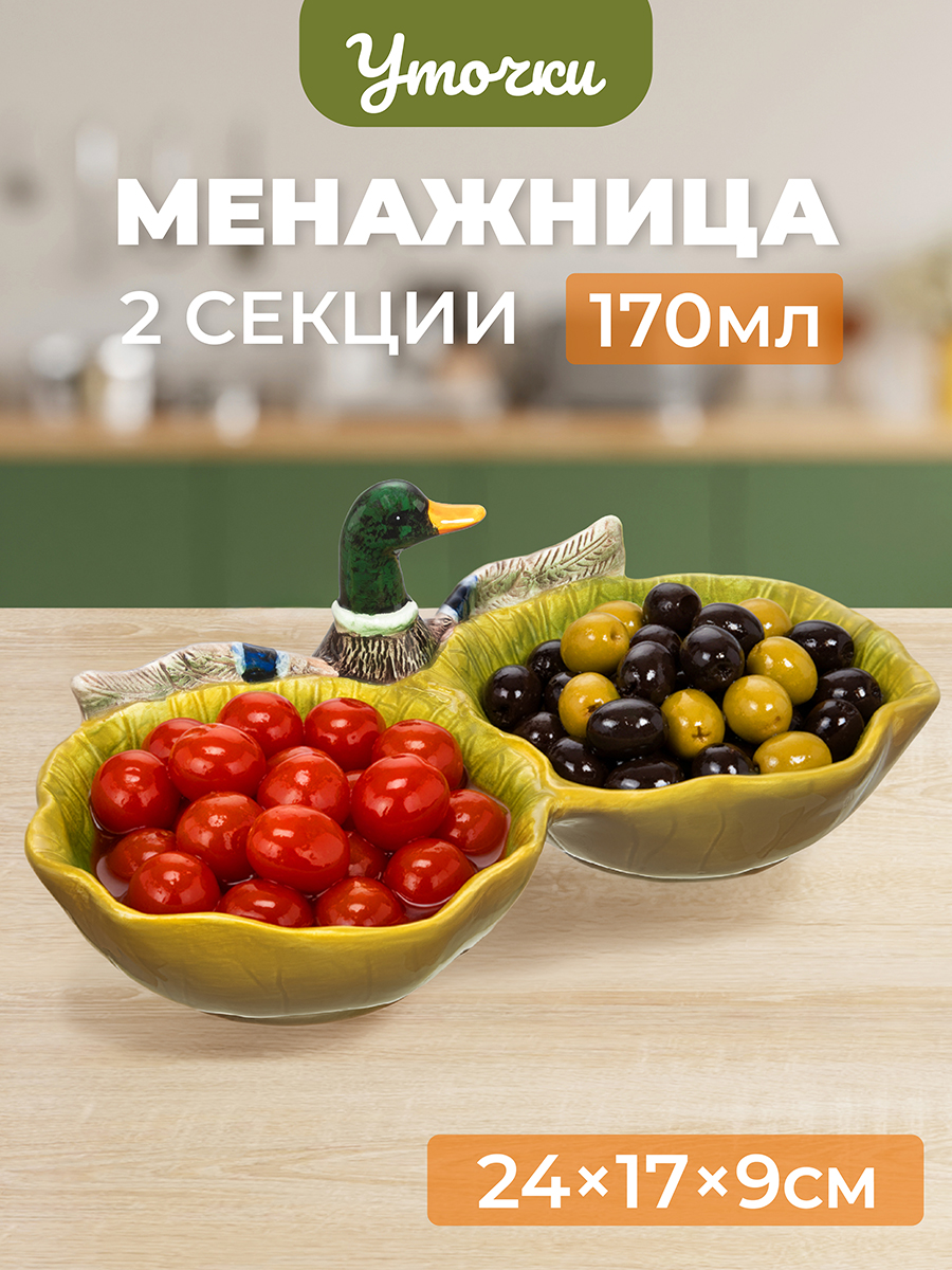 БЫЛО 1460 руб! Блюдо - менажница 2 секции 24*17*9 см