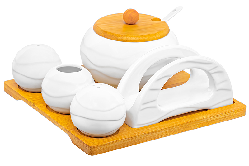 БЫЛО 2086 руб! Набор 5 пр. - Сахарница+Вазочка п/зуб.+набор д/спец. 2 пр,салфетница 20,5*20,5*9,5 см