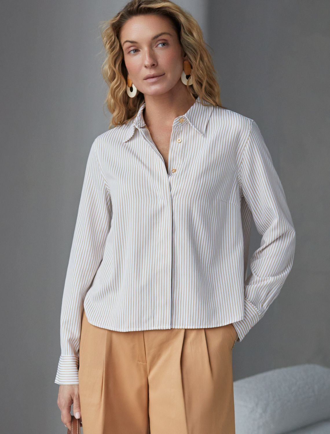 Укороченная блузка в полоску из хлопка