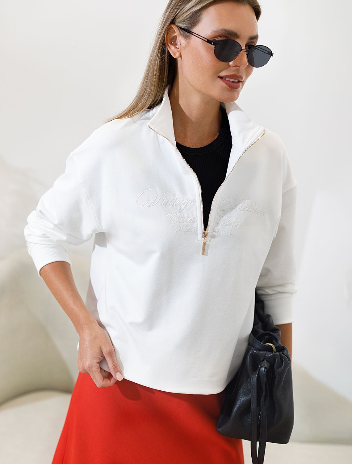 Джемпер с воротом на молнии из футера двухнитки с эластаном