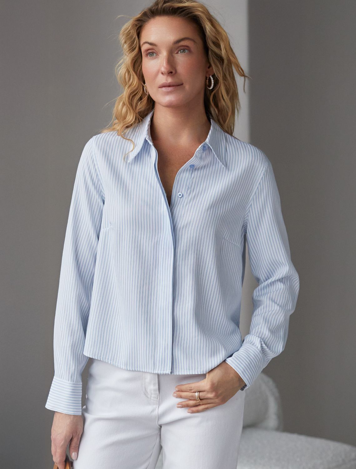 Укороченная блузка в полоску из хлопка