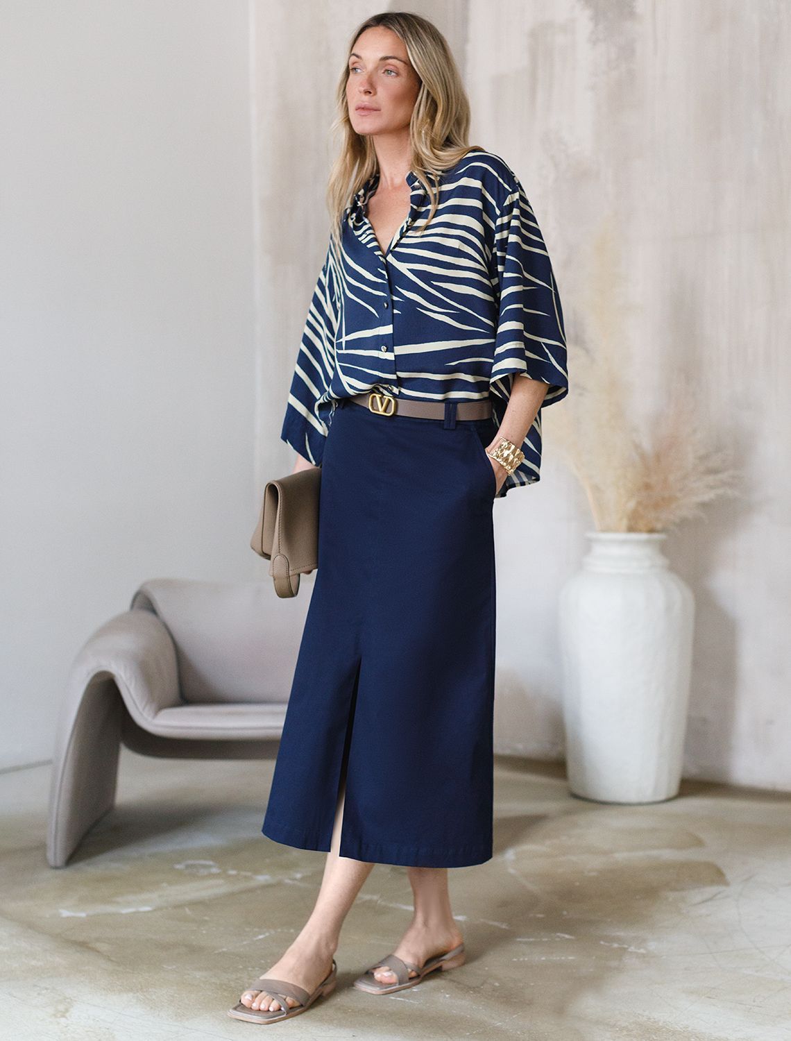 Юбка-миди из хлопка с разрезом