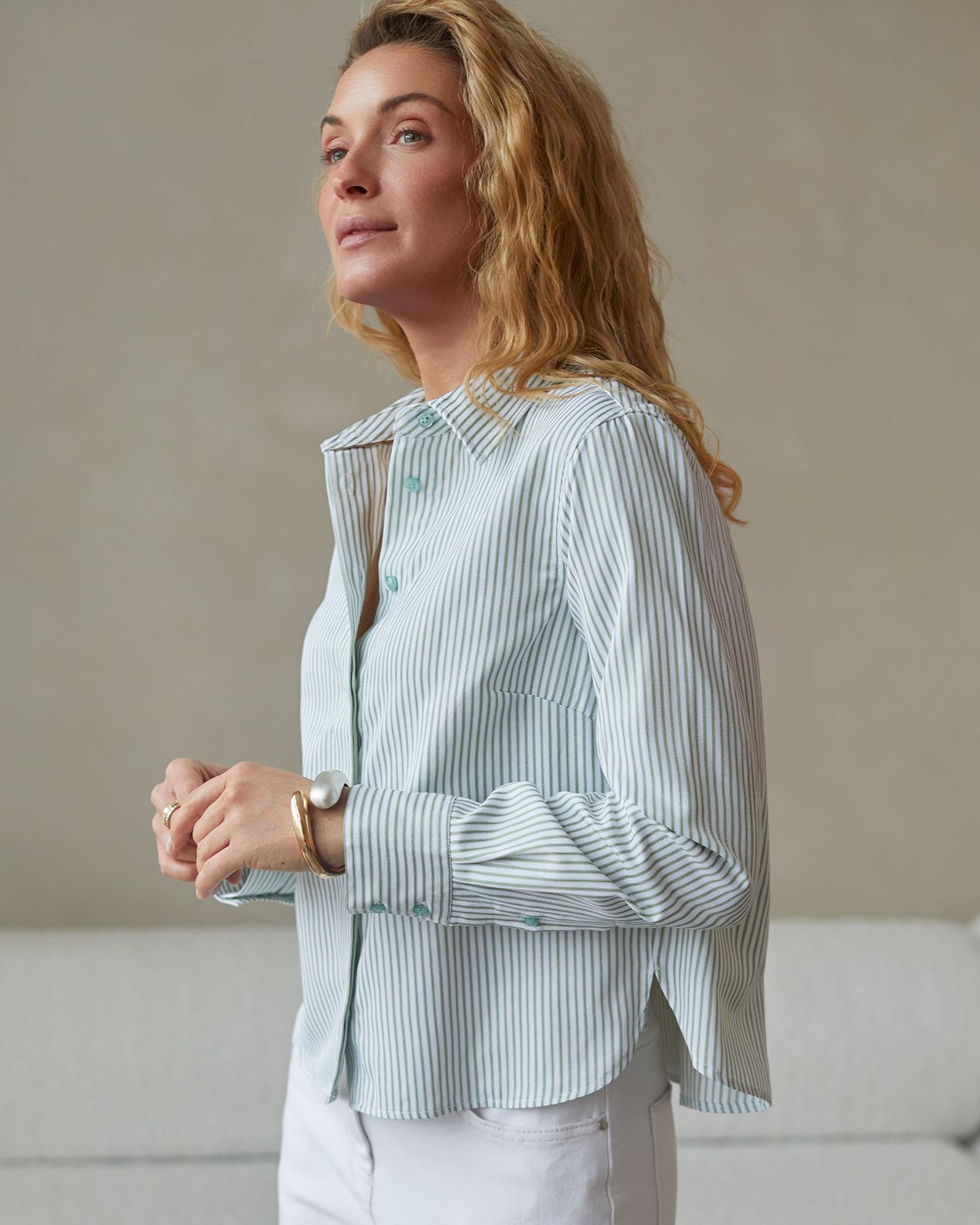 Укороченная блузка в полоску из хлопка