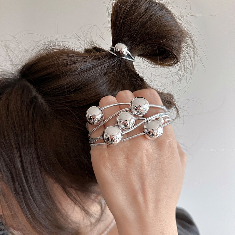 Набор резинок для волос 5 штук с шариком СЕРЕБРО