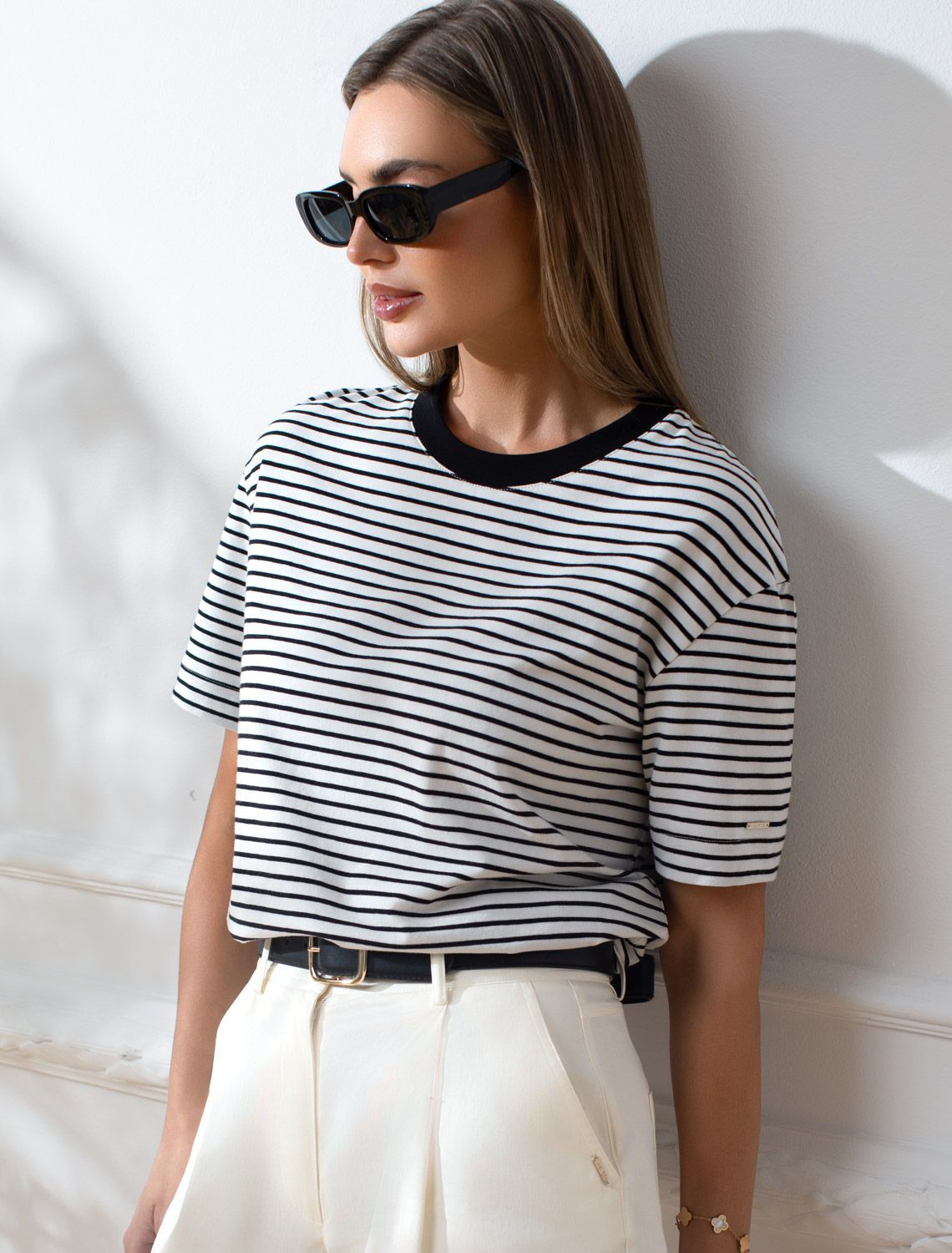 Свободная футболка в полоску из премиального хлопка с эластаном