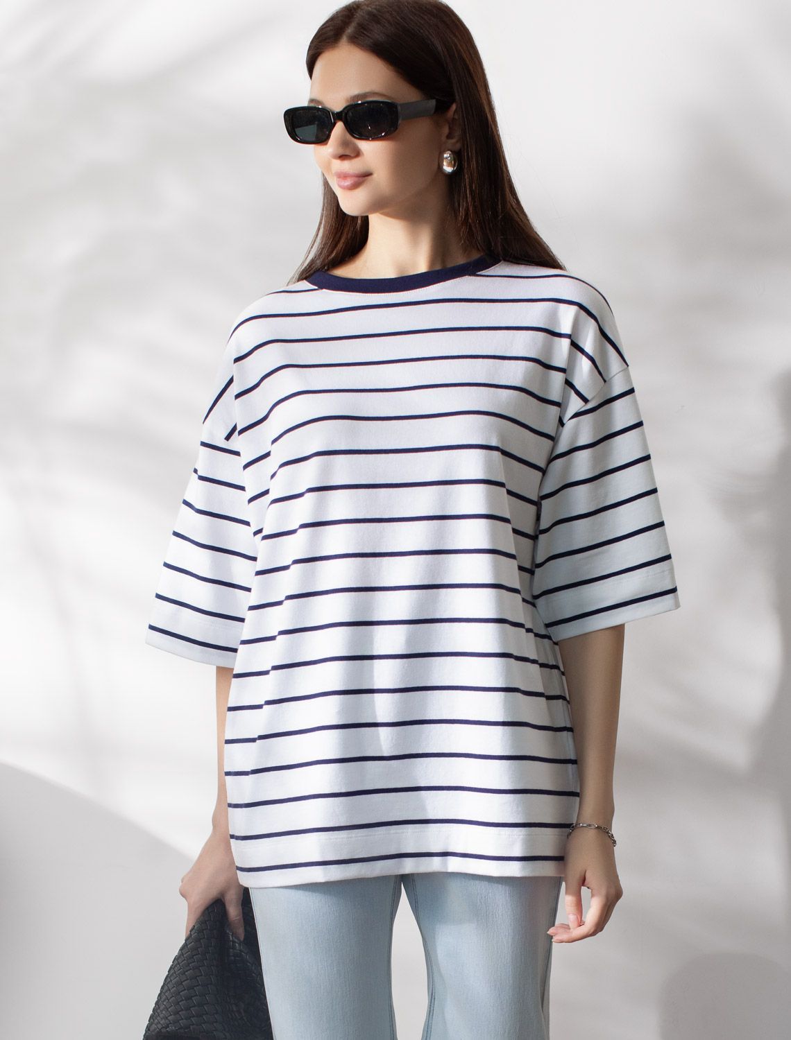 Свободная футболка в полоску из премиального хлопка с эластаном