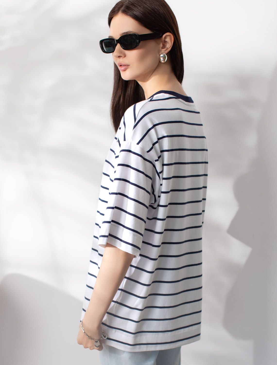 Свободная футболка в полоску из премиального хлопка с эластаном