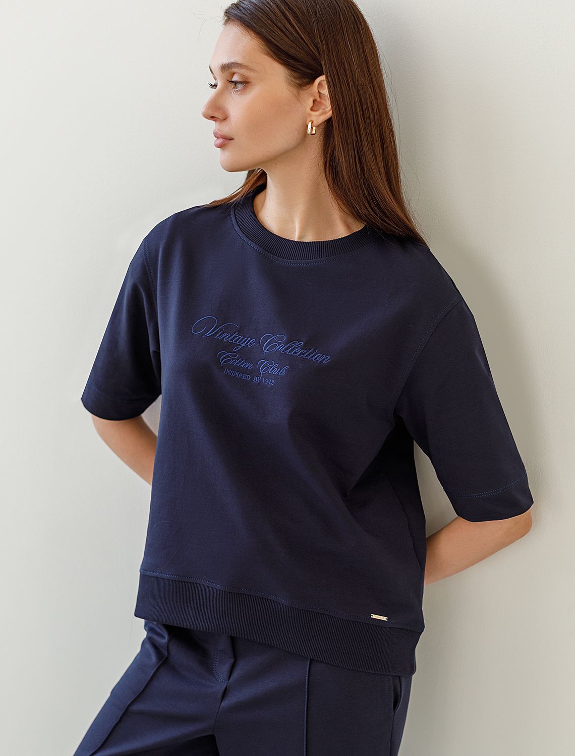 Футболка свободная с принтом из футера двухнитки с эластаном