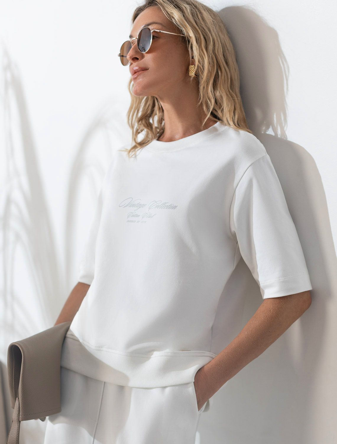 Футболка свободная с принтом из футера двухнитки с эластаном