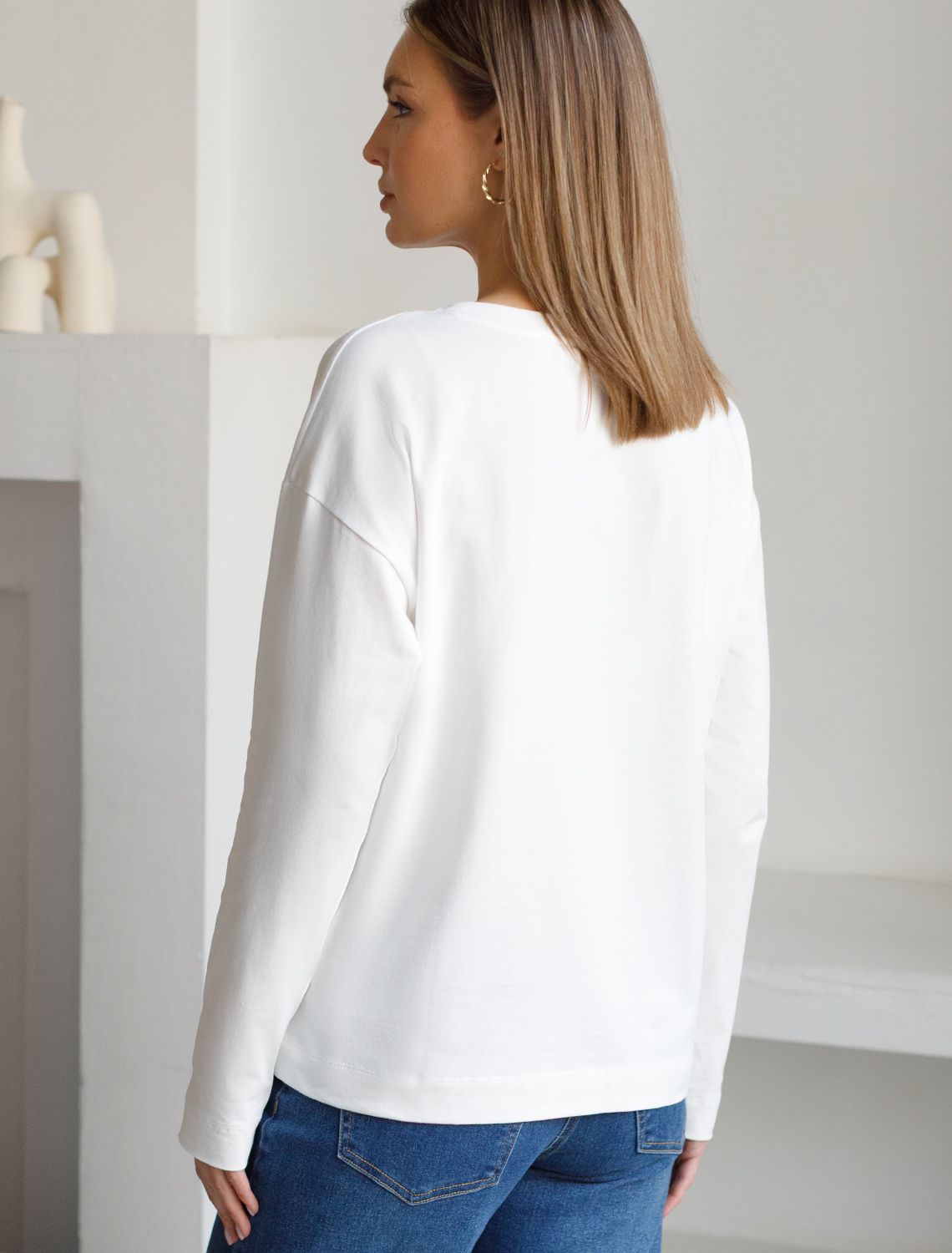 Лонгслив с принтом из премиального хлопка с эластаном