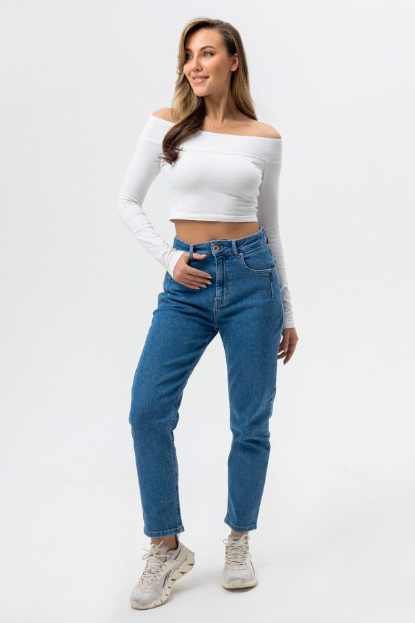 Джинсы женские Мом фит темно-синий