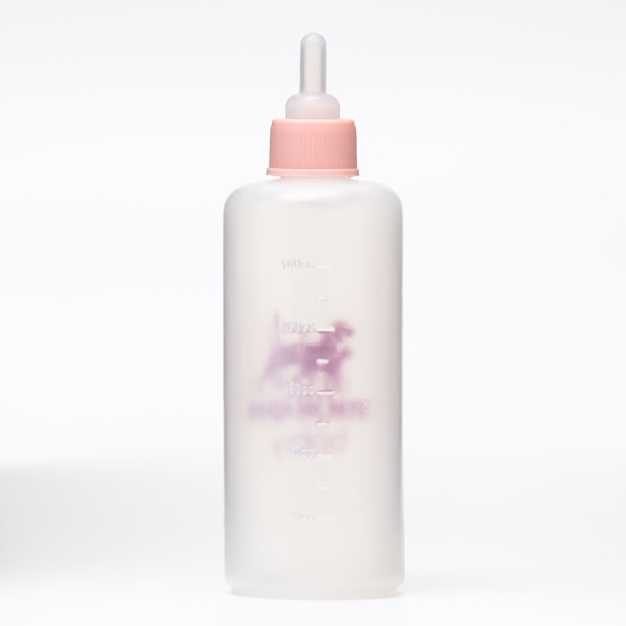 Бутылочка для вскармливания, 100 мл, с мерной шкалой, соска + воронка, пластик, розовая