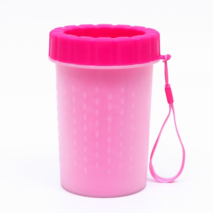 Лапомойка для средних собак, 10×10×15 см, с силиконовыми ворсинками, пластик, розовая