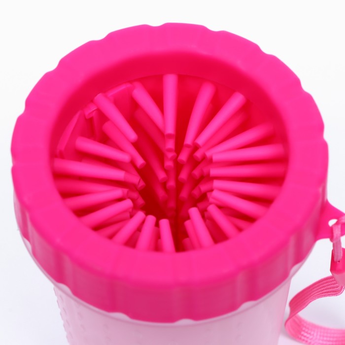 Лапомойка для средних собак, 10×10×15 см, с силиконовыми ворсинками, пластик, розовая