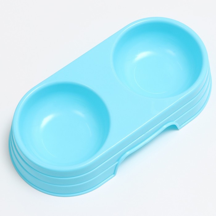 Миска двойная «Дуэт», 24×12.5×4.5 см, пластик, голубая