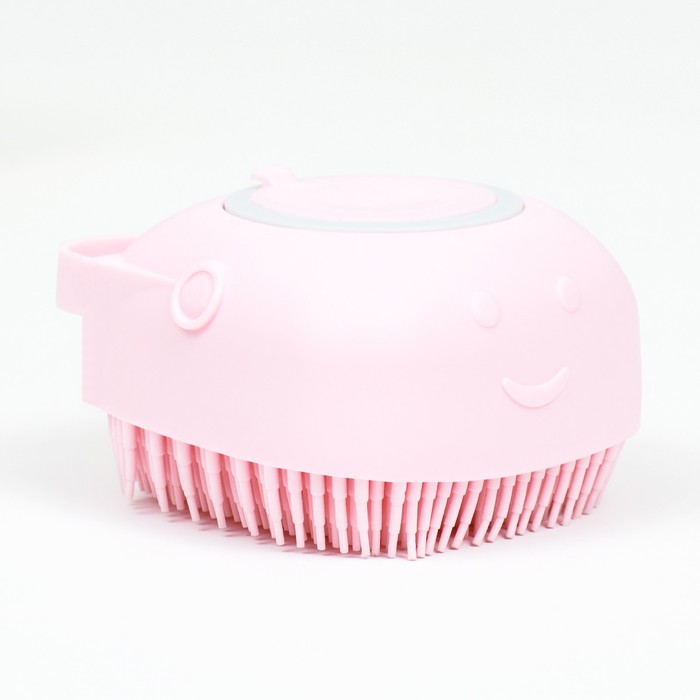 Щётка для мытья и массажа животных, с ёмкостью для шампуня, пластик, розовая