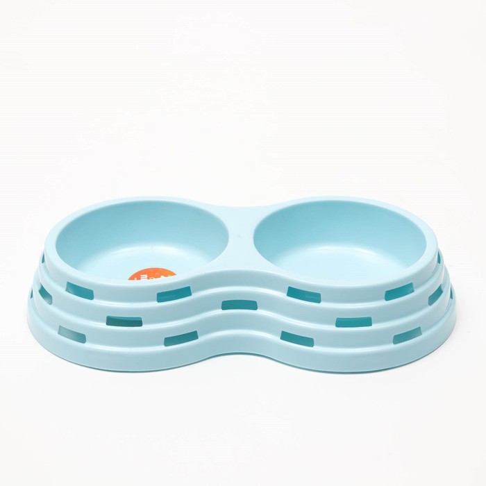 Миска двойная, 25×14×5 см, пластик, голубая