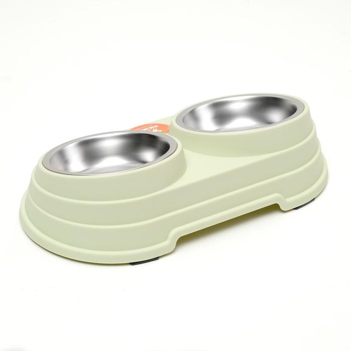 Миска металлическая двойная наклонная на пластиковом основании, 28.5×15×7 см, зелёная