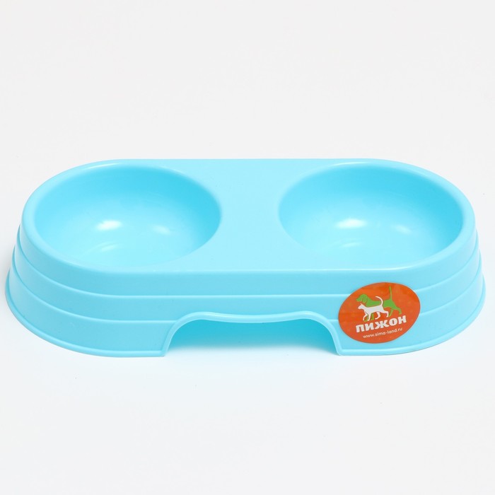 Миска двойная «Дуэт», 24×12.5×4.5 см, пластик, голубая