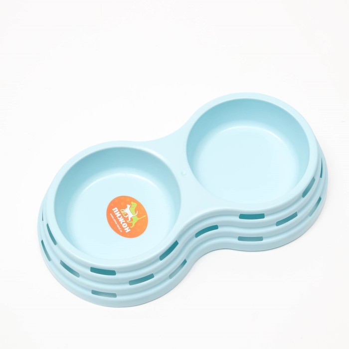 Миска двойная, 25×14×5 см, пластик, голубая