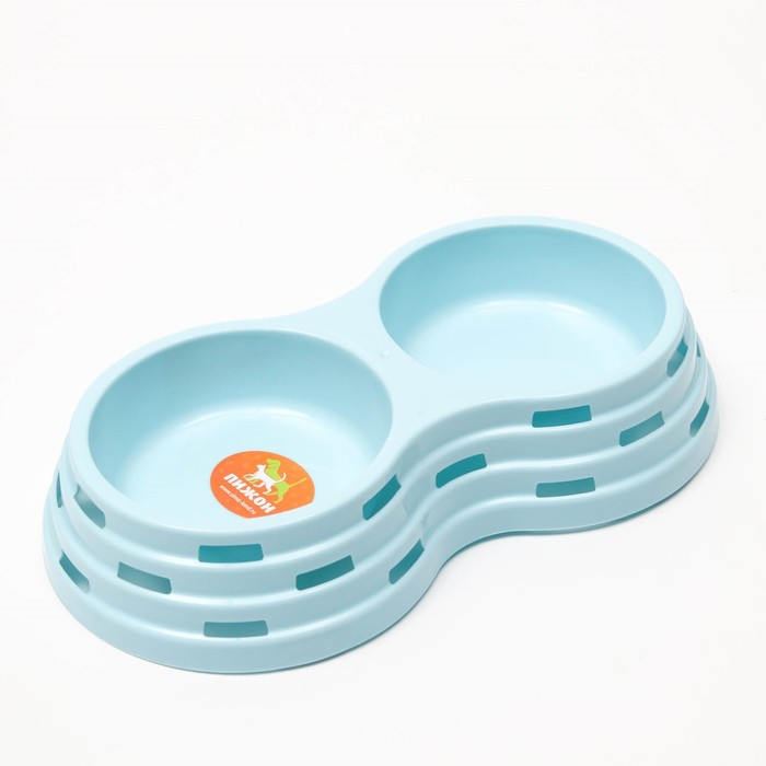 Миска двойная, 25×14×5 см, пластик, голубая