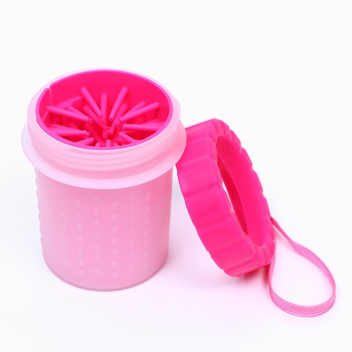 Лапомойка для кошек и собак, 9×9×11 см, с силиконовыми ворсинками, пластик, розовая