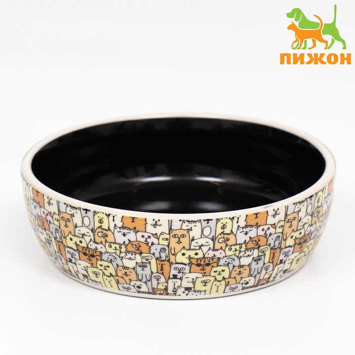Миска «Графичная Собаки», 300 мл, 12×12×3.5 см, керамика, бежевая, чёрная