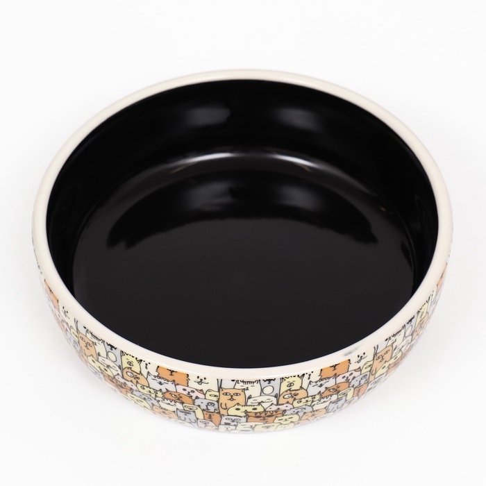 Миска «Графичная Собаки», 300 мл, 12×12×3.5 см, керамика, бежевая, чёрная